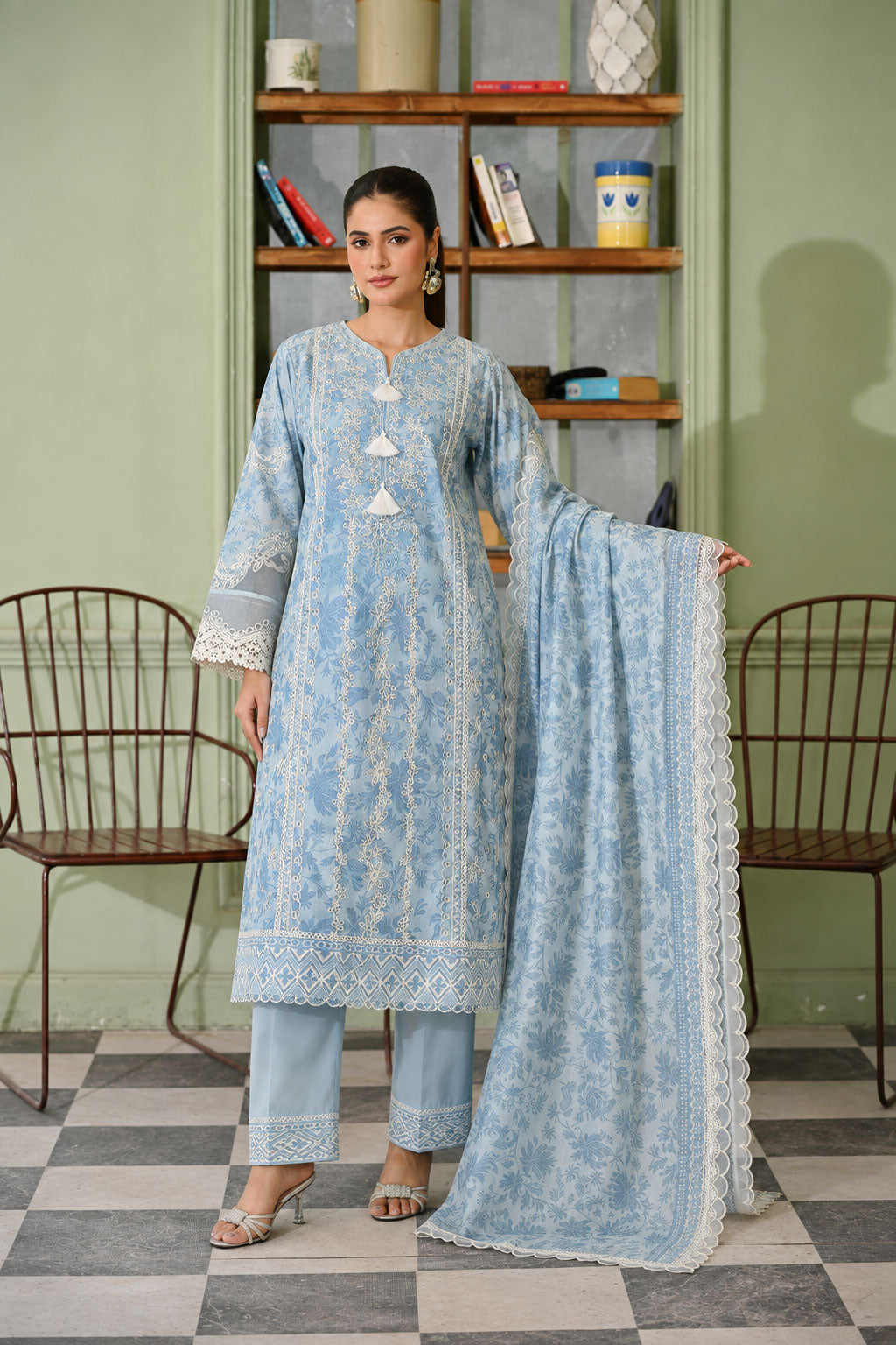 Powder Blue Embroidered Lawn 3-Piece Suit