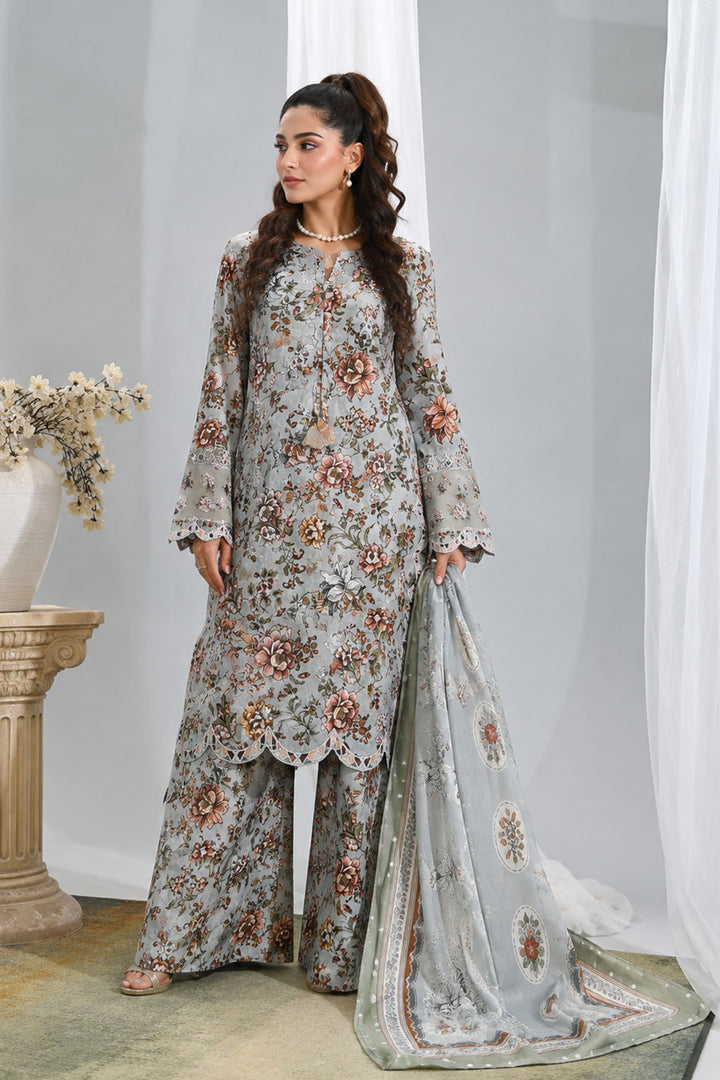 Silver Bloom — Printed Lawn 3-Piece Suit