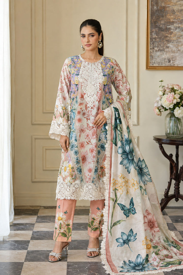 Ivory Botanical Floral Lawn 3-Piece Suit