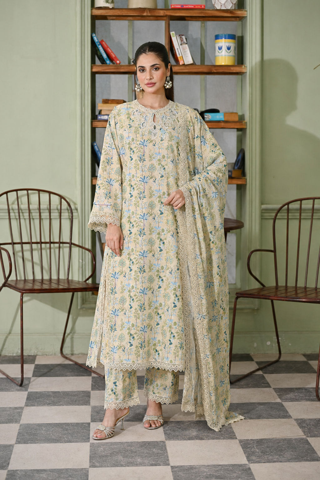 Sage Green Botanical Lawn 3-Piece Suit
