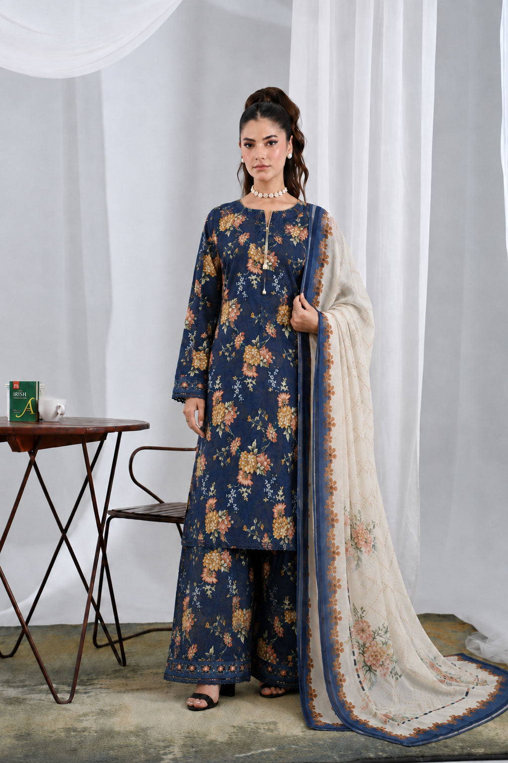 Navy Bloom — Printed Lawn 3-Piece Suit