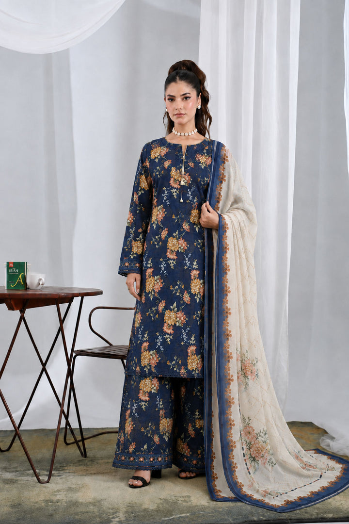 Navy Bloom — Printed Lawn 3-Piece Suit