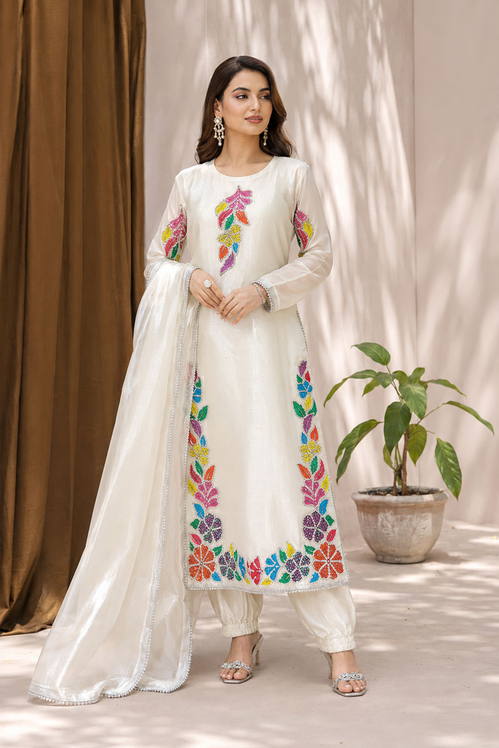White Embroidered 3-Piece Suit