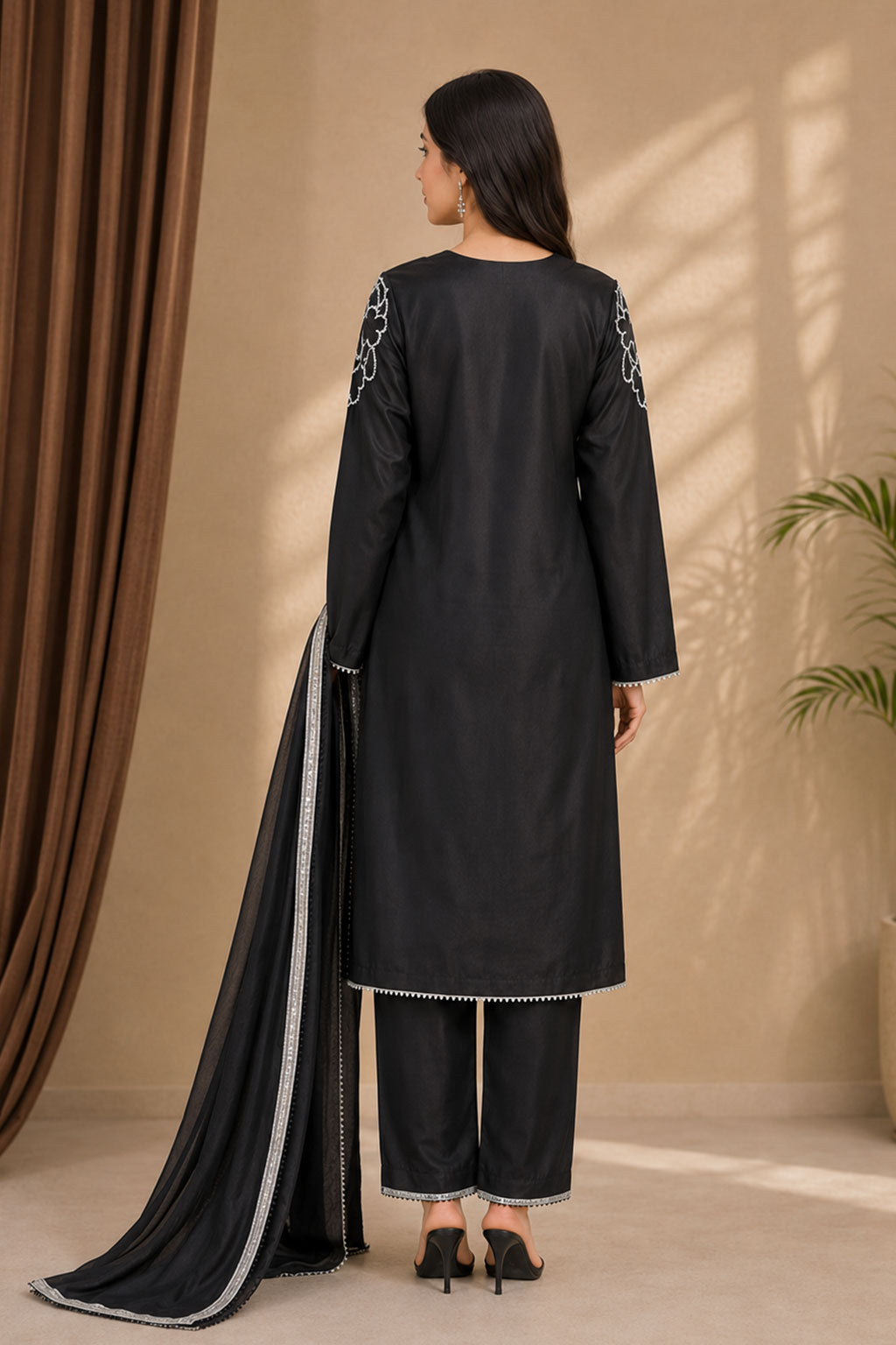 Black Floral Embroidered 3-Piece Suit