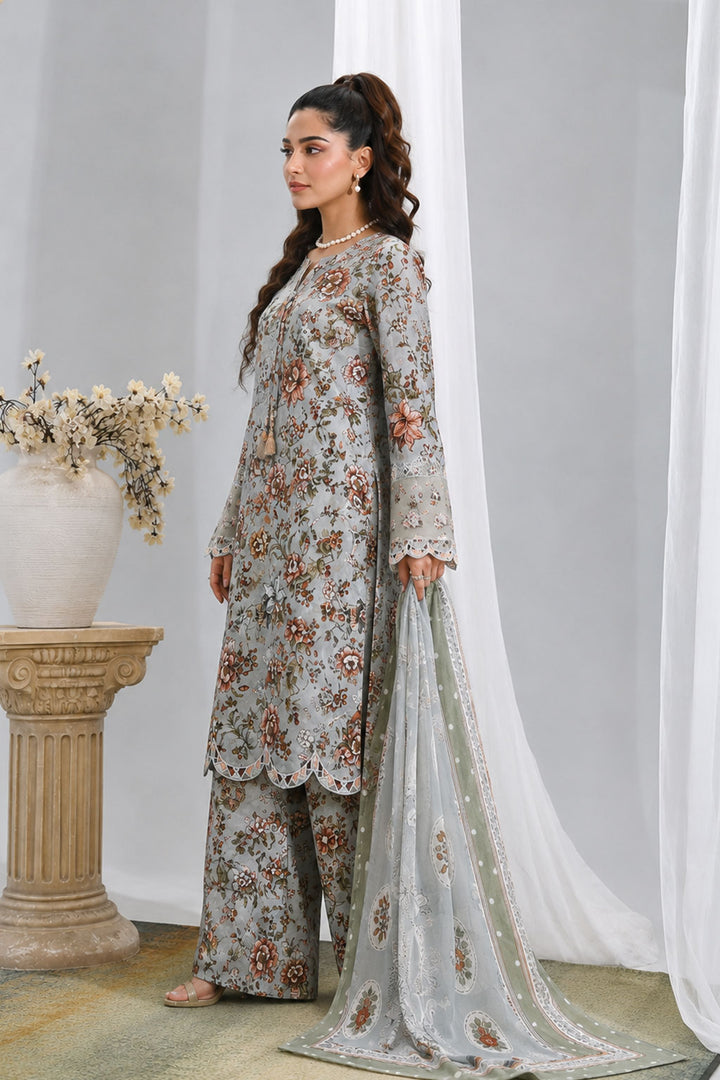 Silver Bloom — Printed Lawn 3-Piece Suit