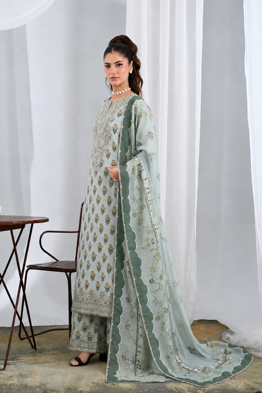 Mint Booti — Printed Lawn 3-Piece Suit