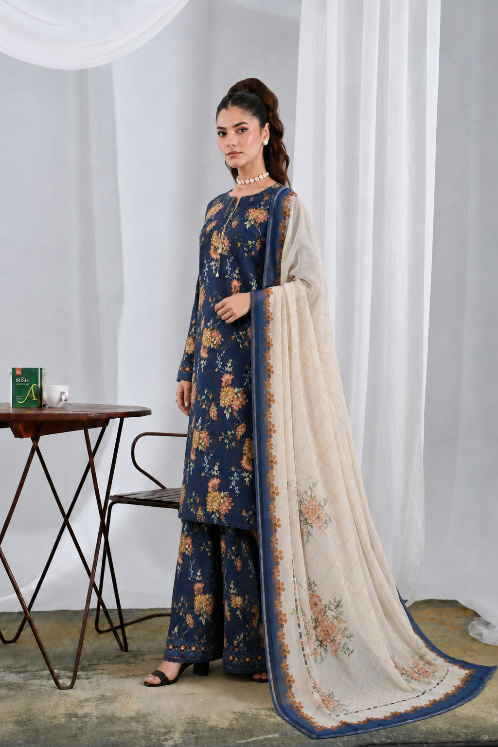 Navy Bloom — Printed Lawn 3-Piece Suit