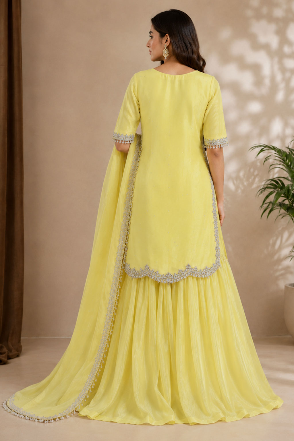 Lemon Yellow Embellished 3-Piece Sharara Suit