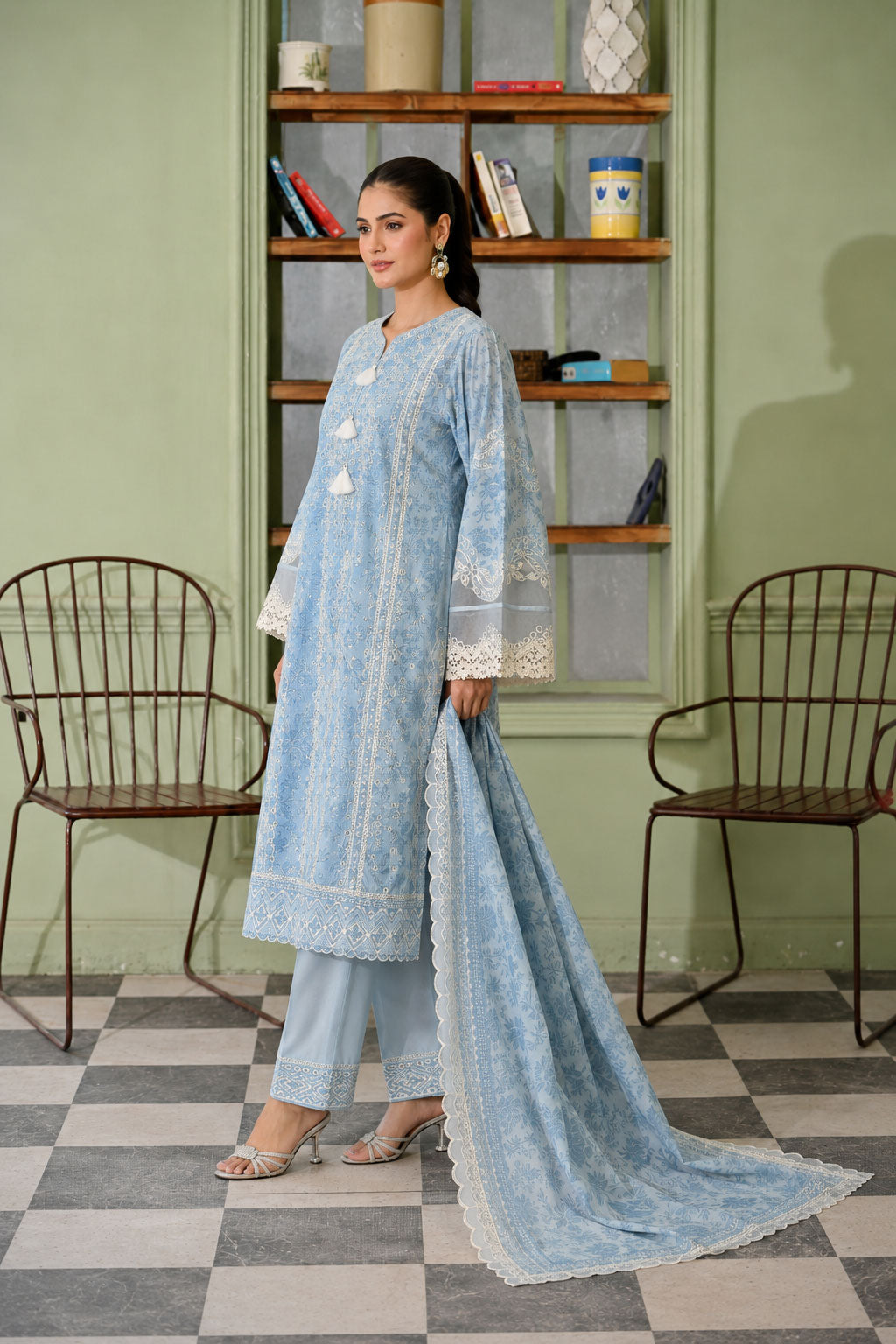 Powder Blue Embroidered Lawn 3-Piece Suit