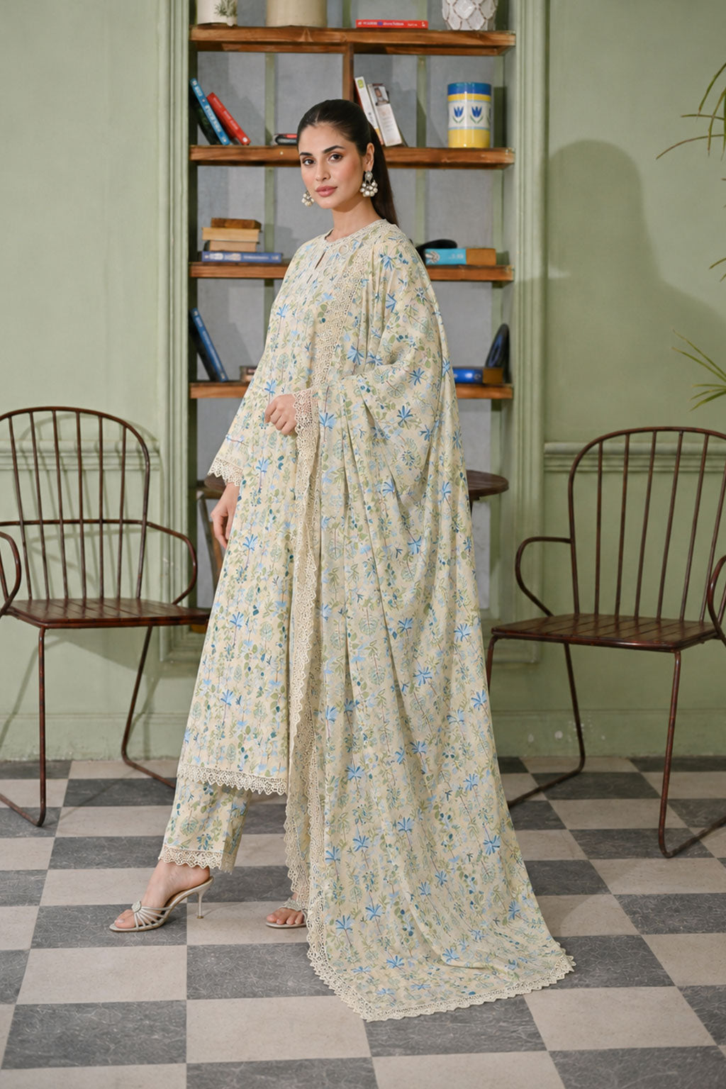 Sage Green Botanical Lawn 3-Piece Suit