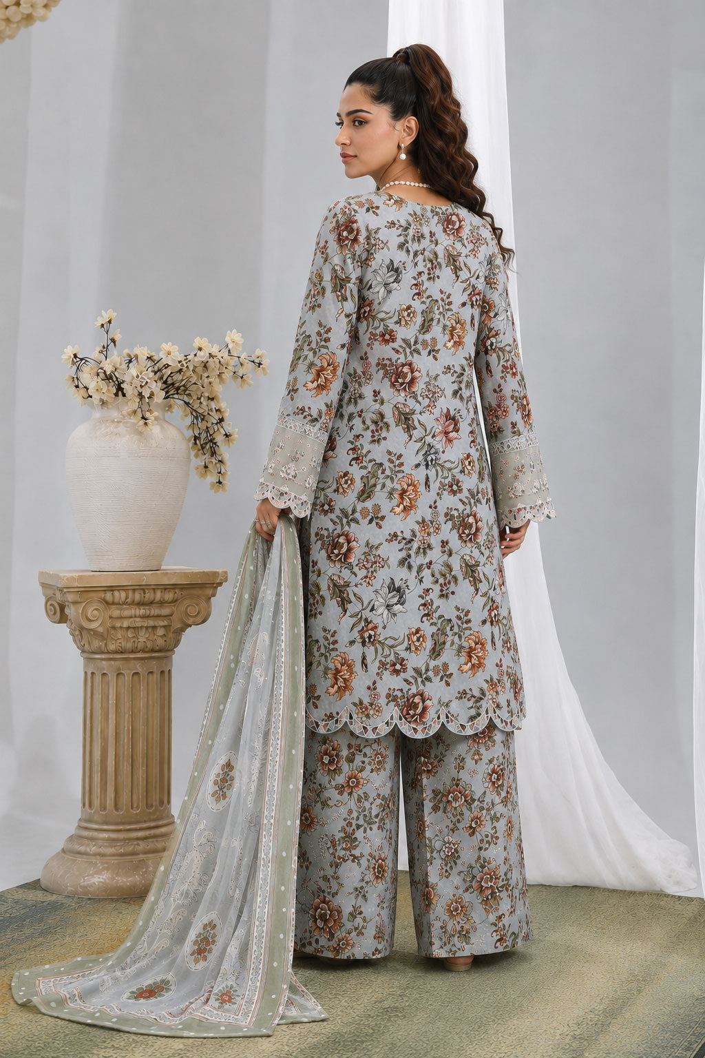 Silver Bloom — Printed Lawn 3-Piece Suit