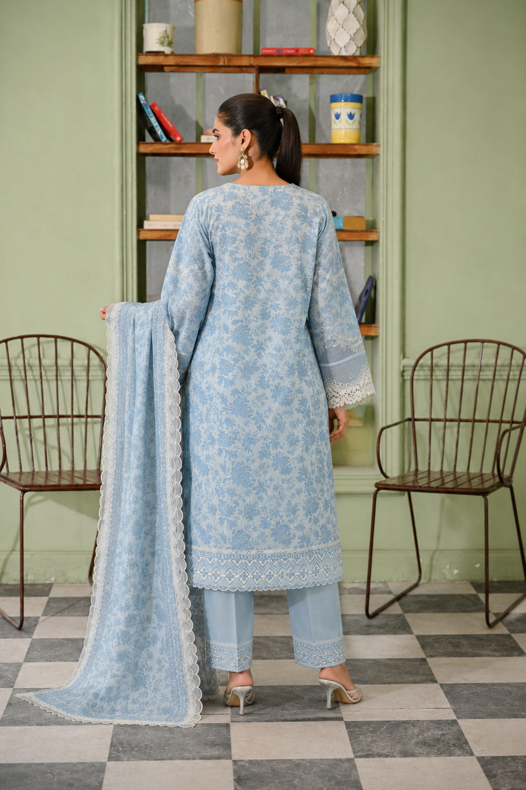 Powder Blue Embroidered Lawn 3-Piece Suit