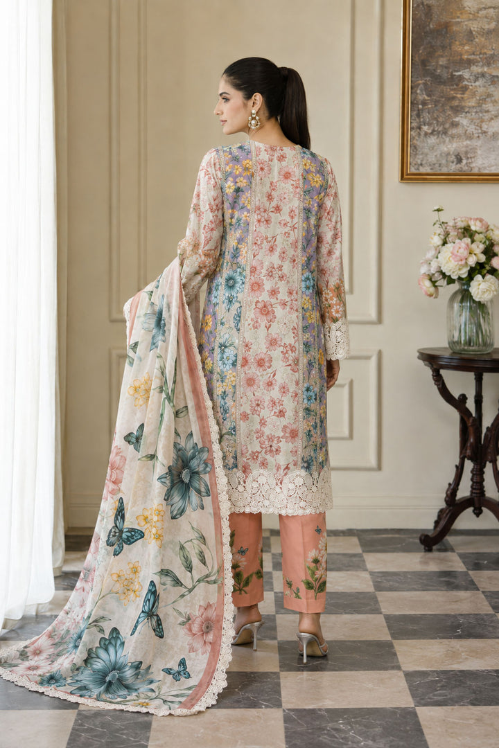 Ivory Botanical Floral Lawn 3-Piece Suit
