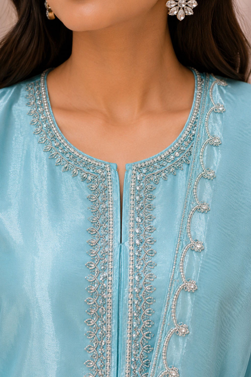 Sky Blue Embroidered 3-Piece Suit with Sharara