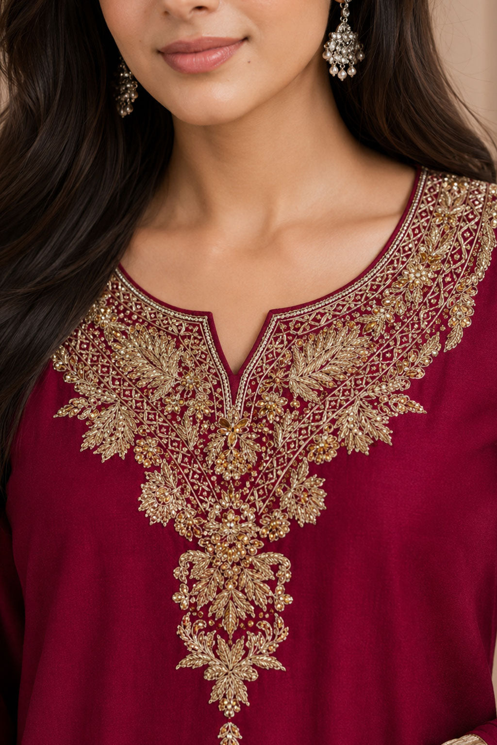 Crimson Gold Zardozi Embroidered 3-Piece Suit