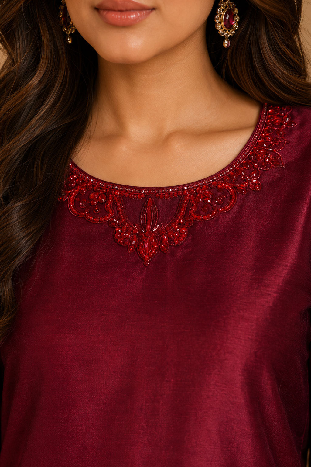 Deep Maroon Tonal Embroidered 3-Piece Suit