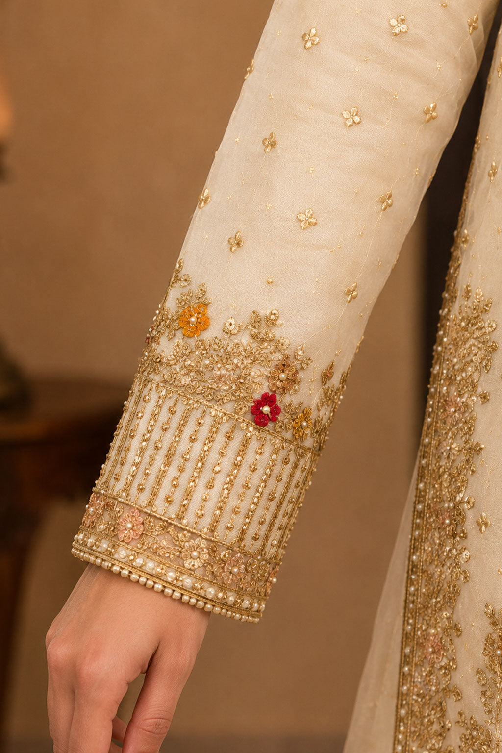 Ivory Gold Sequin Embroidered 3-Piece Sharara Suit
