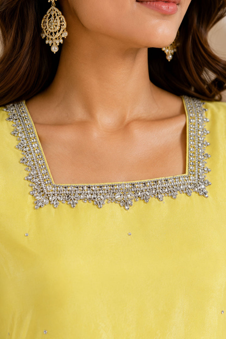 Lemon Yellow Embellished 3-Piece Sharara Suit