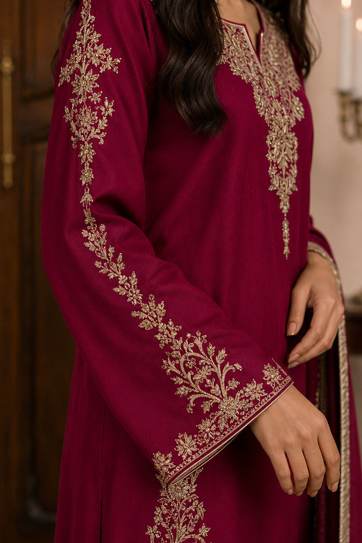 Crimson Gold Zardozi Embroidered 3-Piece Suit
